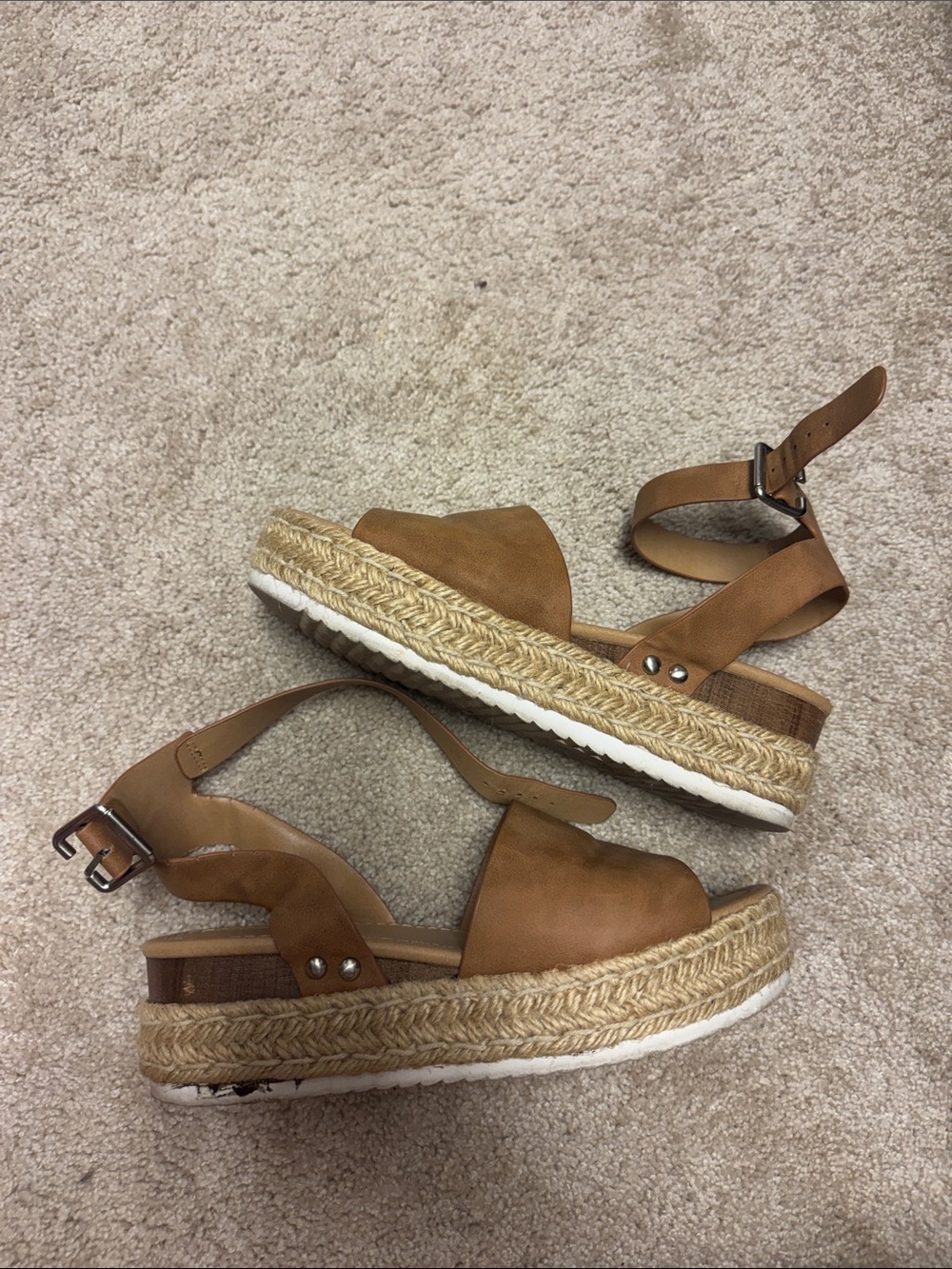 Soda Brown Espadrille Platform Sandals with Ankle Strap